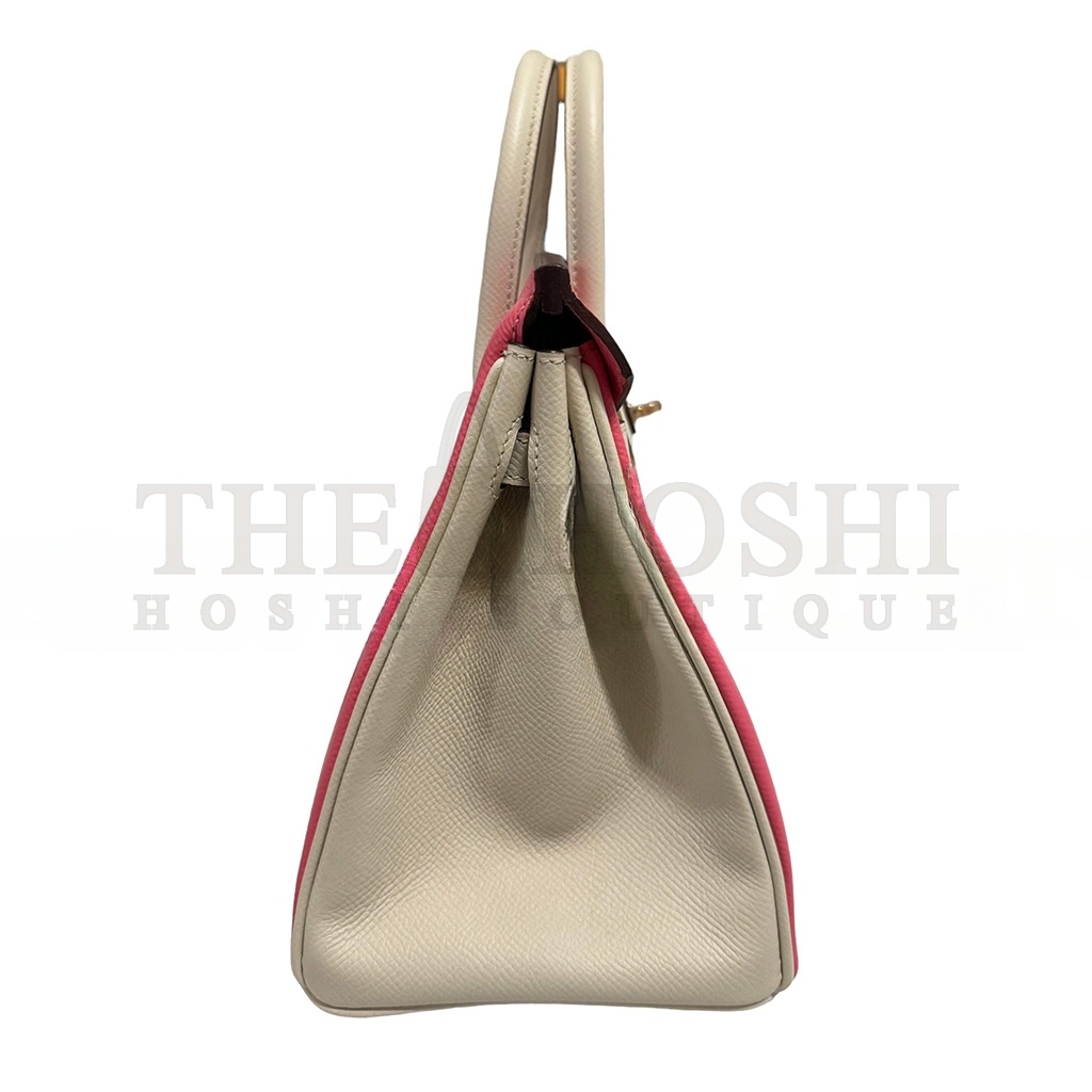 H**me5 BIRKIN 25 EPSON LEATHER LIPSTICK POWDER MILKSHAKE WHITE GOLD BUCKLE HANDMADE BAG 19193202 (25*20*13cm) Master Quality